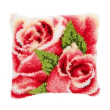 0146445-PN Подушка (ковровая техника) Vervaco 'Розовая роза с бутоном II' 40x40 см