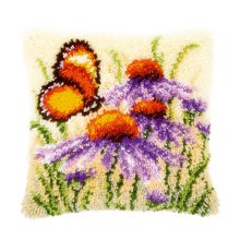 0146947-PN Подушка (ковровая техника) Vervaco 'Эхинацеи и бабочка' 40x40 см