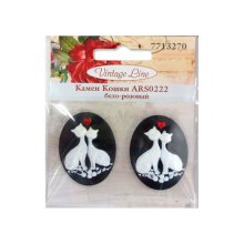 ARS0222 Камеи 'Кошки', (полимер), бело-серо-розовый, 3х4х0,5 см, упак./2 шт., Vintage Line