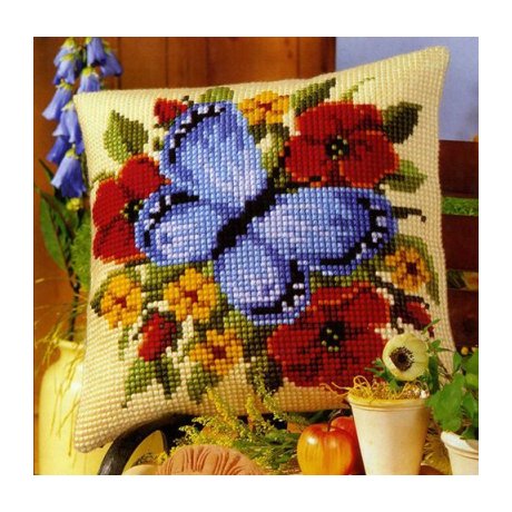 0008589-PN Подушка Vervaco 'Голубая бабочка' 40x40 см