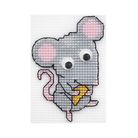 П-0021 Набор для вышивания на пластиковой канве Hobby & Pro Kids 'Мышь с сыром', 7х9 см