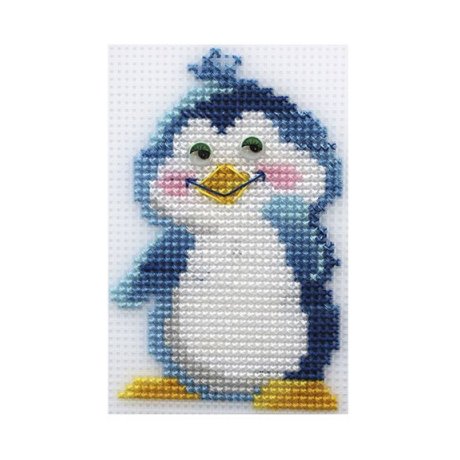 П-0042 Набор для вышивания на пластиковой канве Hobby & Pro Kids 'Пингвиненок', 7,5*11,8 см